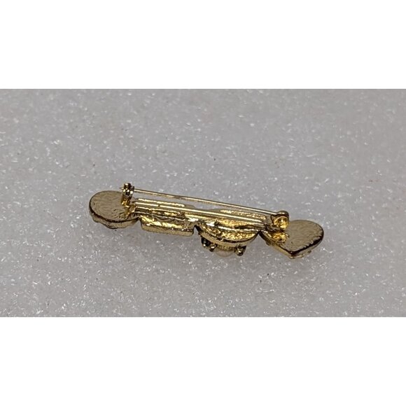Vintage Gold Tone Bar Pin Brooch Faux Pearl Rhinestone 2 1/4" - Picture 4 of 4